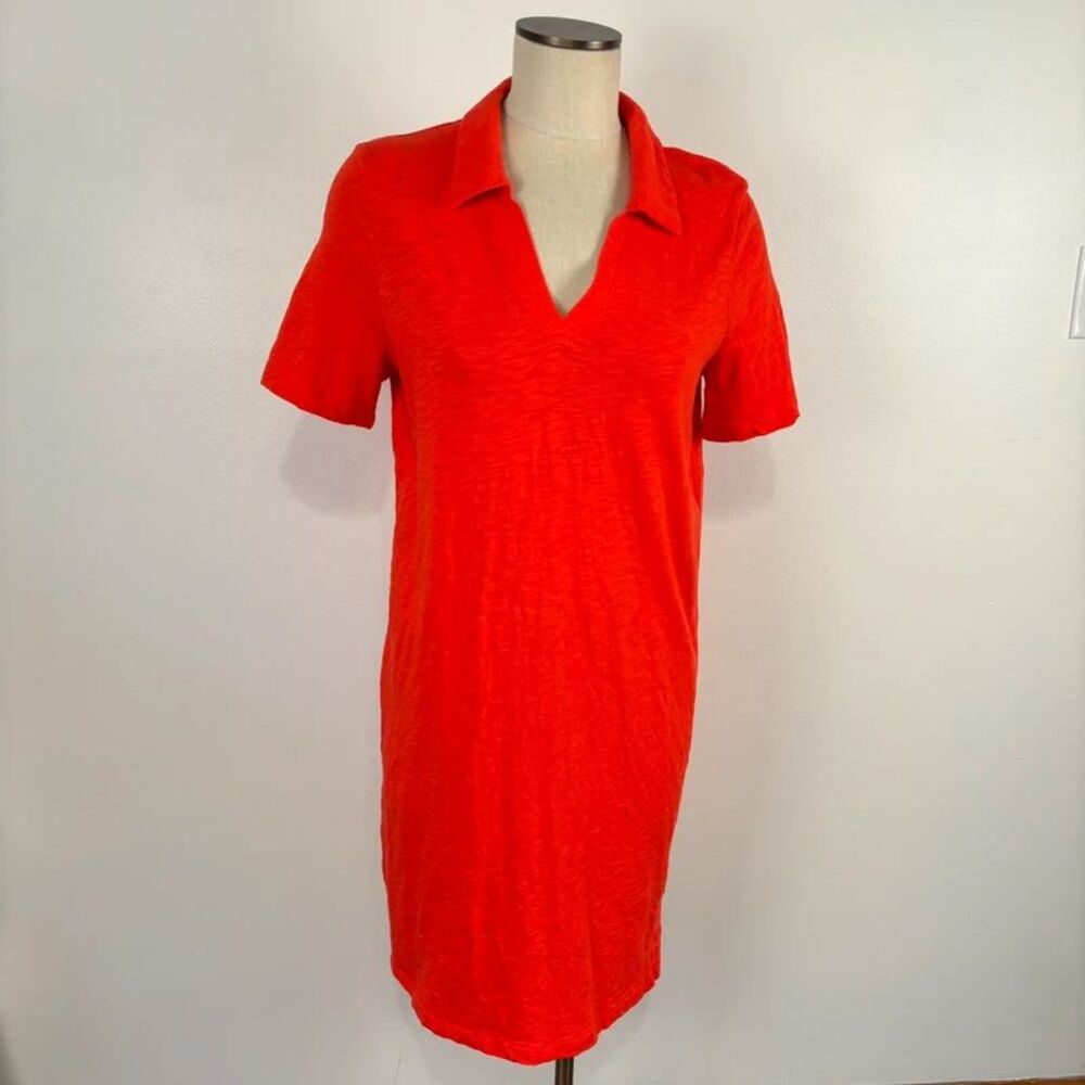 Boden Red Slub Cotton Polo T-Shirt Jersey Dress Short Sleeve V-Neck Collared 10